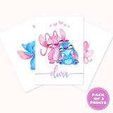 Stitch Angel Set of 3 Name Prints. PERSONALISED SET 0F 3 Watercolour high quality fine art, framed or print only bedroom, nursery, children