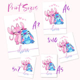Stitch Angel Set of 3 Name Prints. PERSONALISED SET 0F 3 Watercolour high quality fine art, framed or print only bedroom, nursery, children
