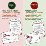 ELF MINI Personalised Christmas Letters. 10pieces, 2 Letters arrival and goodbye, 2 Envelopes, Twine,4  Elf report receipts. Elf on the shelf