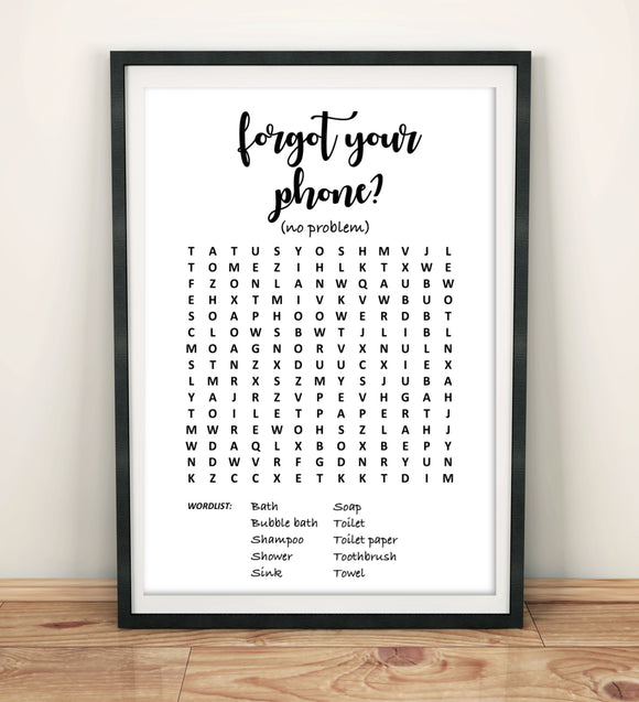 Bathroom Prints Fun & Quirky: Wordsearch - Bathroom Words