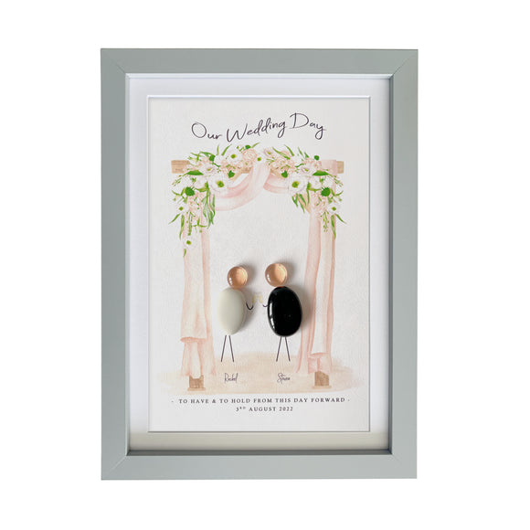 Personalised Glass Pebble Art Framed Picture: Wedding Couple