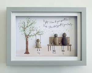 Personalised Pebble Art Framed Picture: Bench and Tree Scene