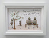 Personalised Pebble Art Framed Picture: Bench and Tree Scene