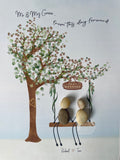 Personalised Pebble Art Framed Picture: Wedding Tree Swing Couple