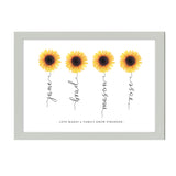 Sunflower Family Names Typography Print - Watercolour