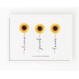 Sunflower Family Names Typography Print - Watercolour