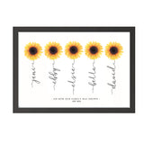 Sunflower Family Names Typography Print - Watercolour