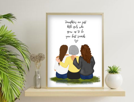 Personalized Daughters and Mom Print Art 3 Daughters Digital — Glacelis