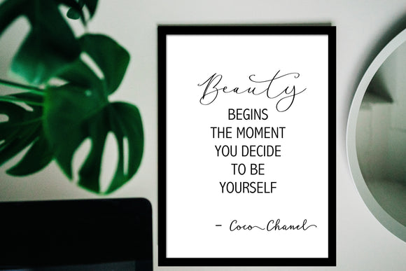 GOOD VIBES-Beauty begins the moment you decide to be yourself-Coco Chanel,quote  print, Feminist wall art, Inspirational wall decor, Gift for her(12x18  Framed) (Black frame) (Black frame) : : Home & Kitchen